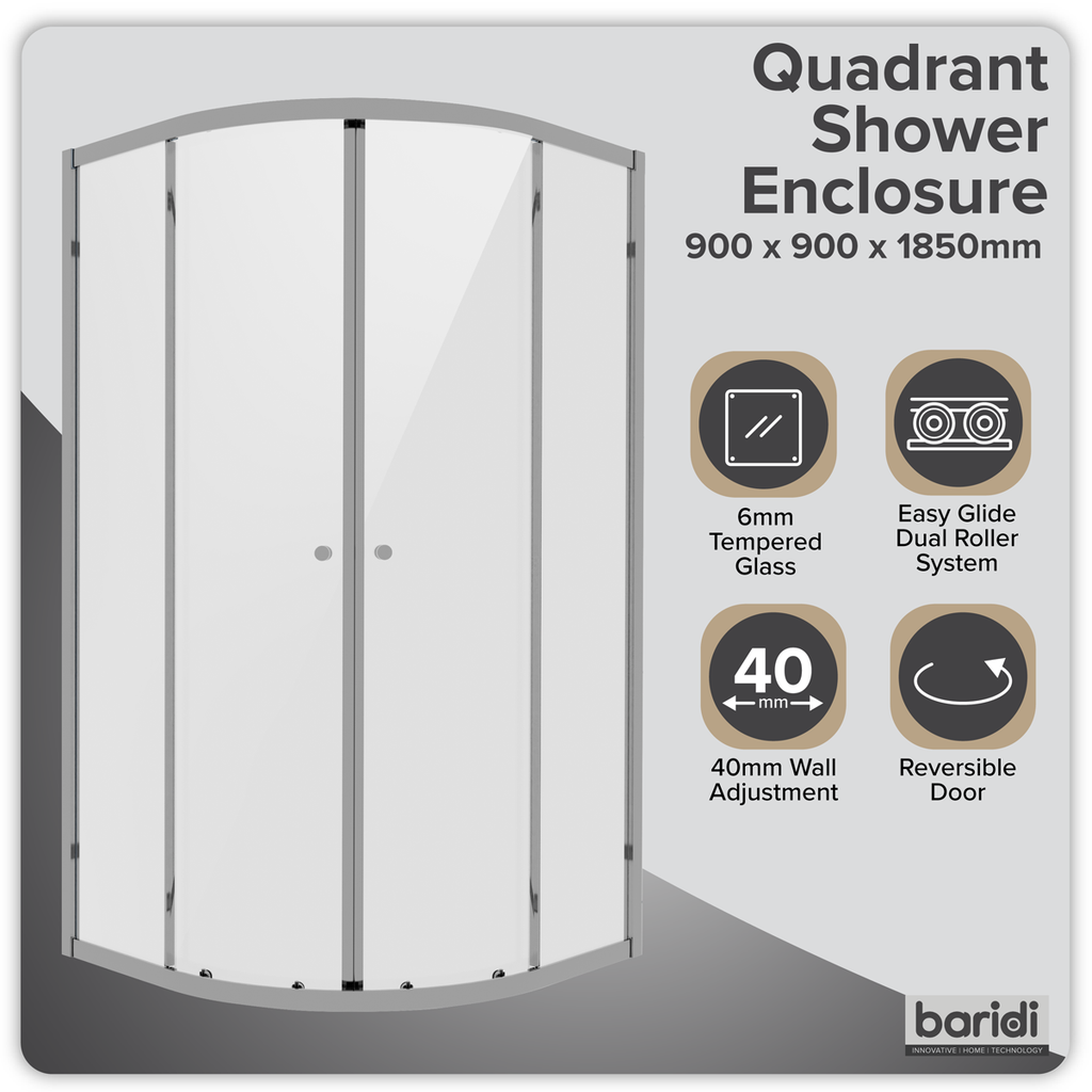 Quadrant Shower Entry Enclosure 900 x 900 x 1850mm with 6mm Tempered Glass - Chrome