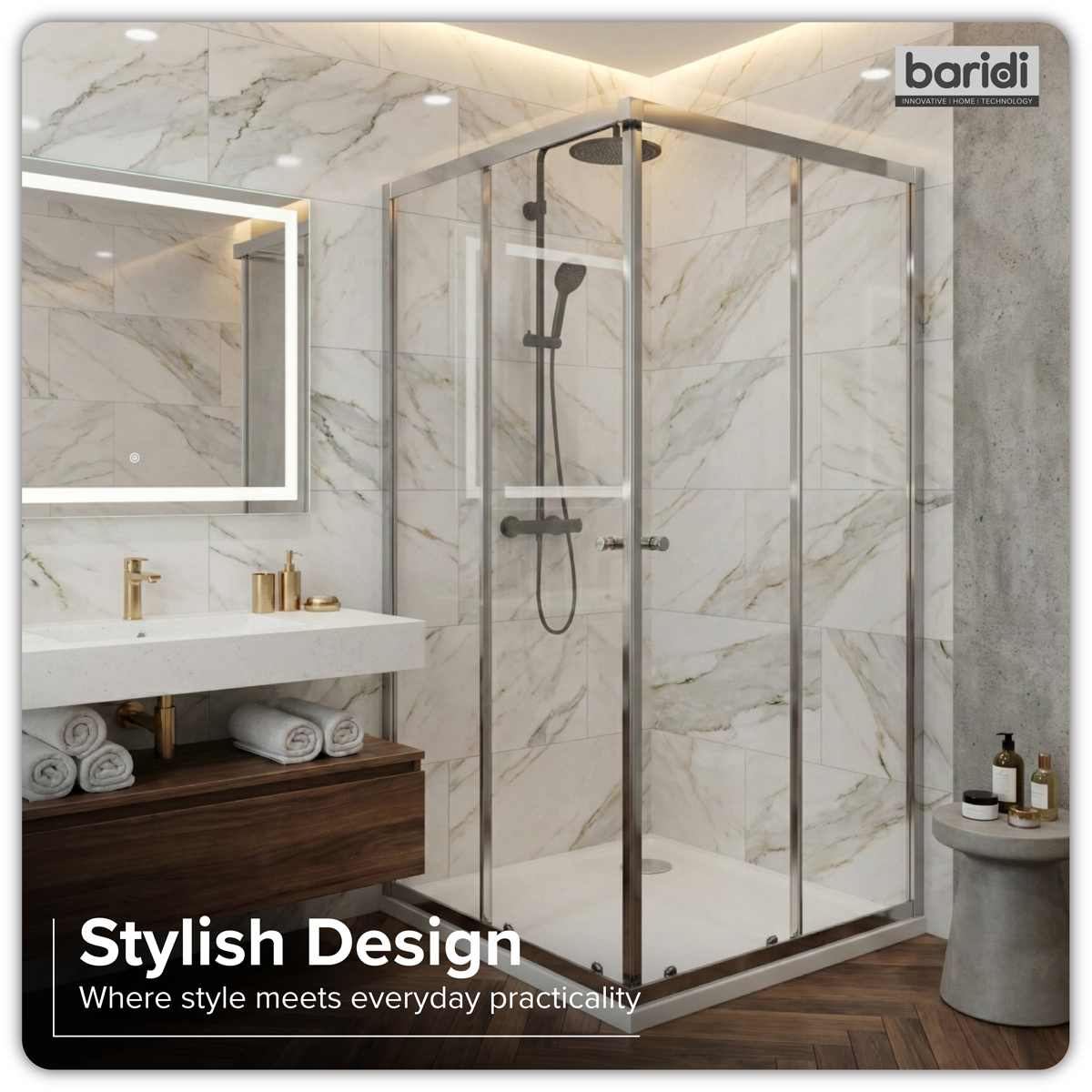 Corner Shower Entry Enclosure 900 x 900 x 1850mm with 6mm Tempered Glass - Chrome