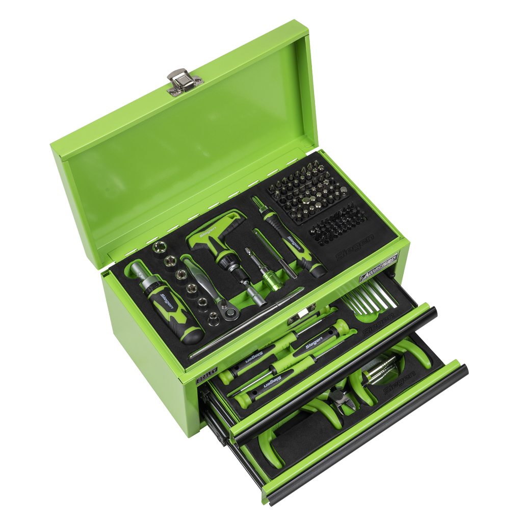 Siegen Mini Toolbox 2 Drawer with 111pc Tool Kit Green (S01346)