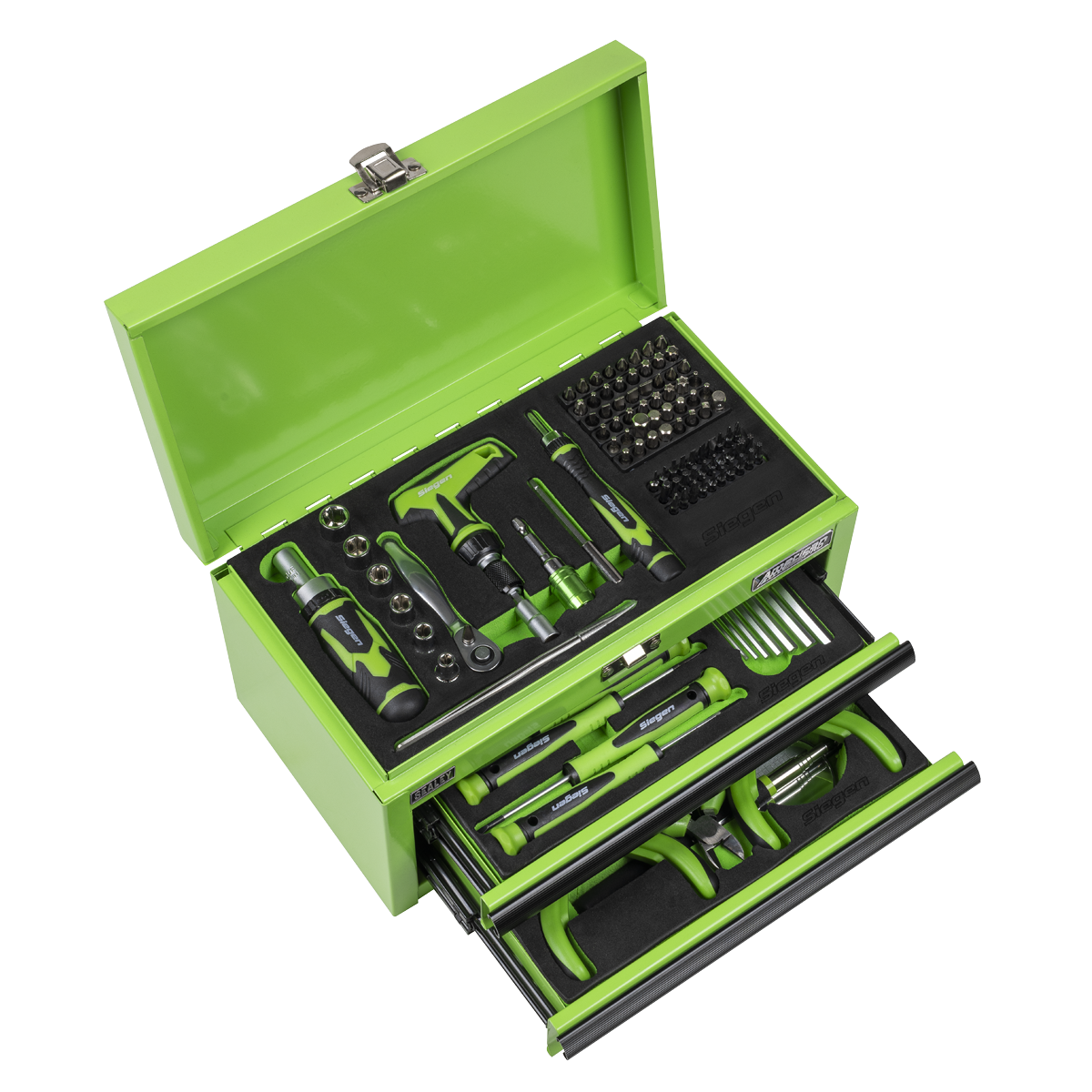 Siegen Mini Toolbox 2 Drawer with 111pc Tool Kit Green (S01346)