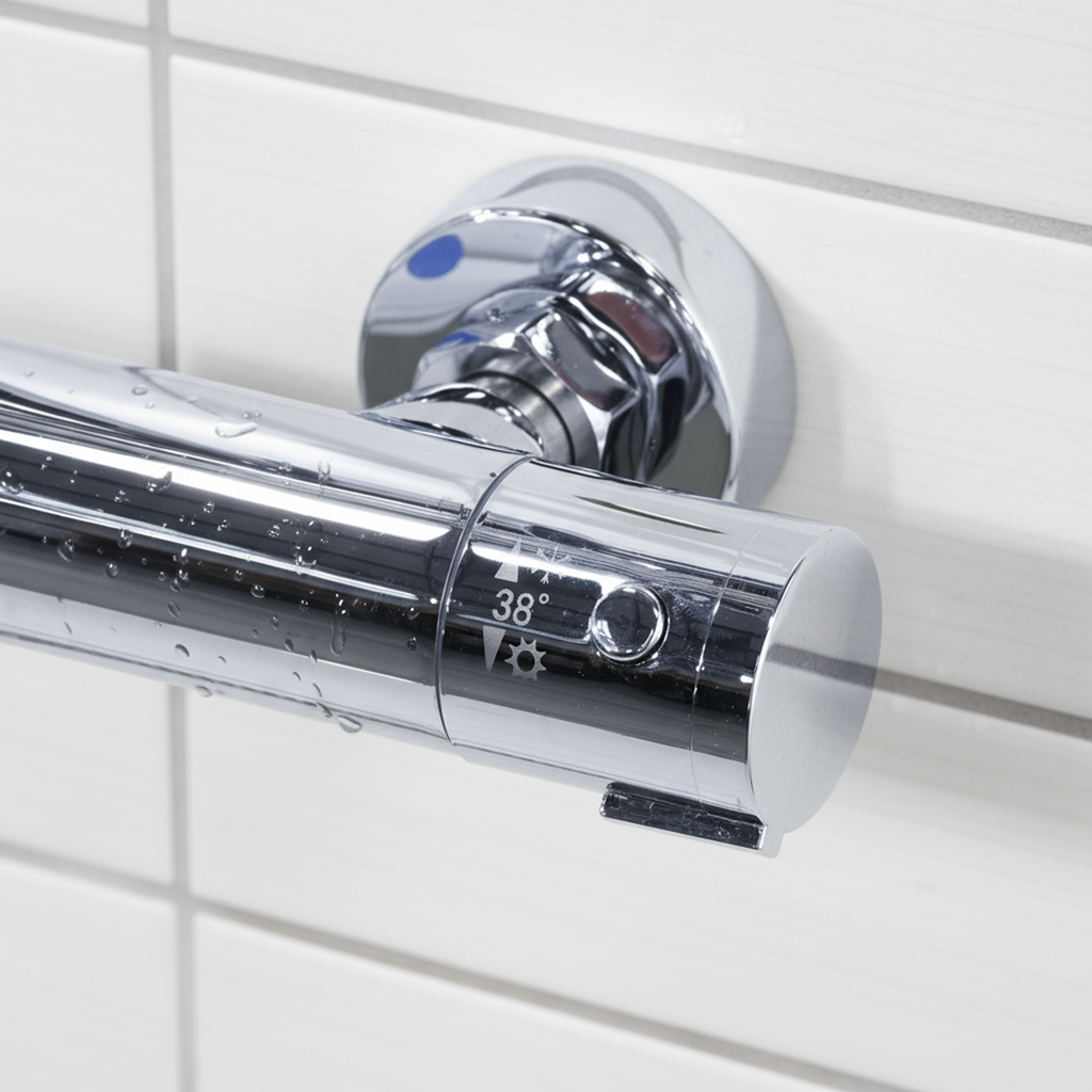 Thermostatic Shower Mixer Set, 20cm Round Head, Adjustable Rail - Chrome