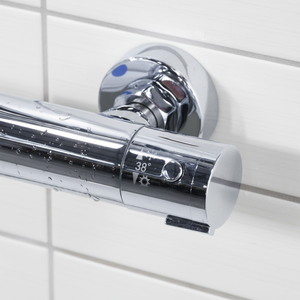 Thermostatic Shower Mixer Set, 20cm Round Head, Adjustable Rail - Chrome