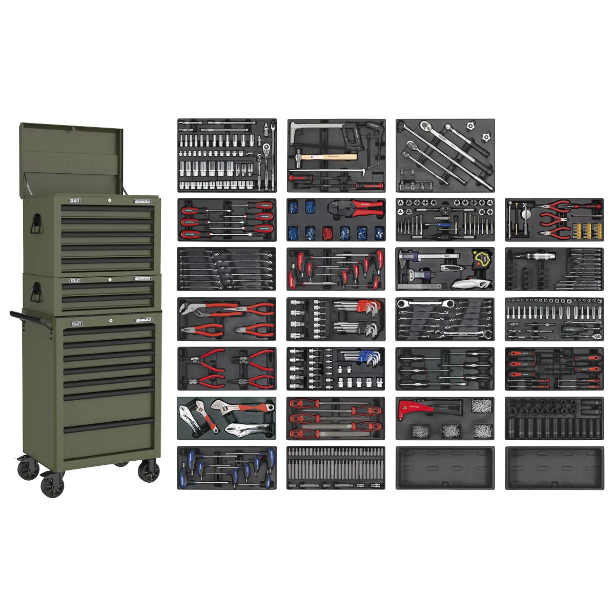 Superline PRO® Tool Chest Combination 14 Drawer with 1179pc Tool Kit Khaki (SPTKCOMBO1)