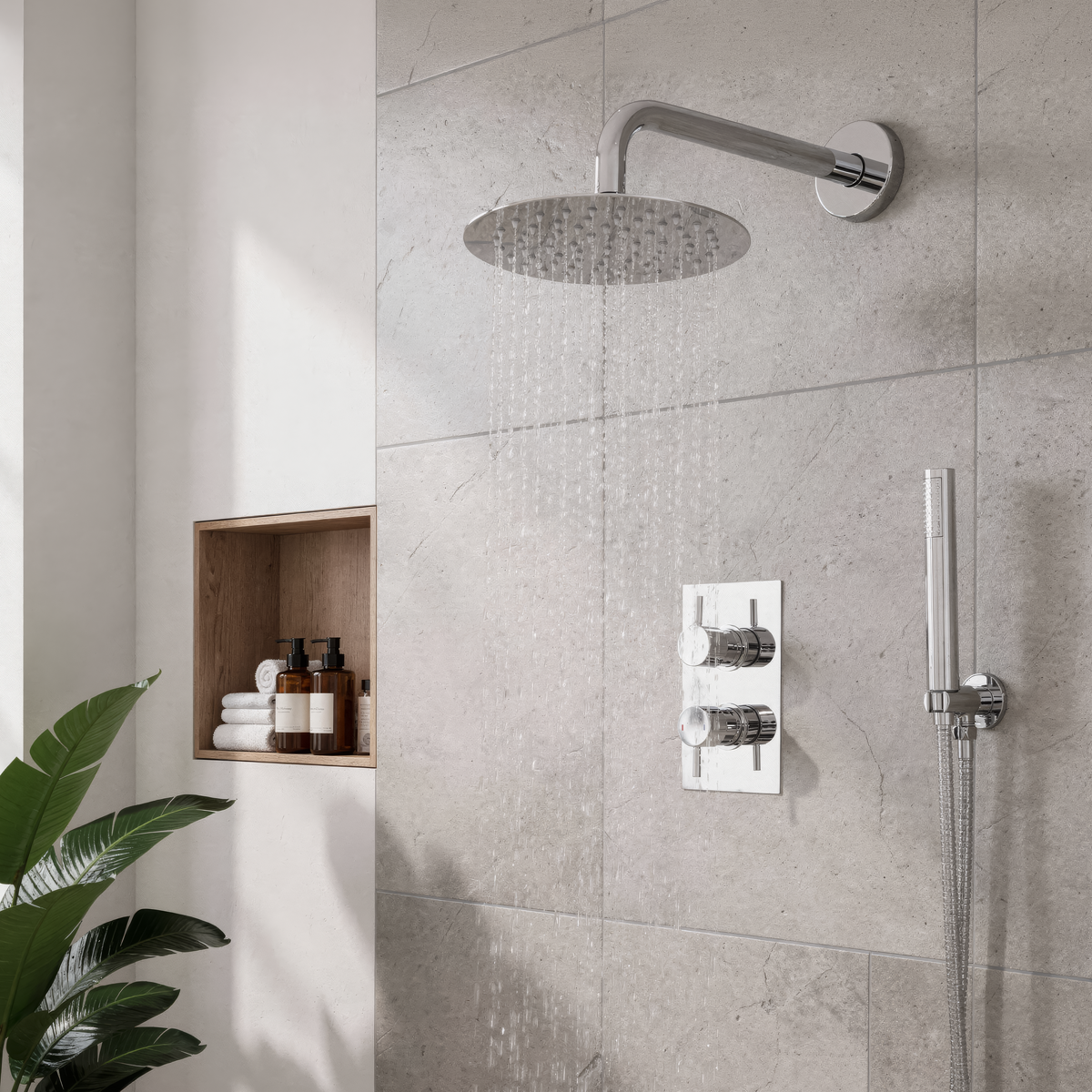 Concealed Thermostatic Shower Set 20cm Round Head & Hand Shower - Chrome