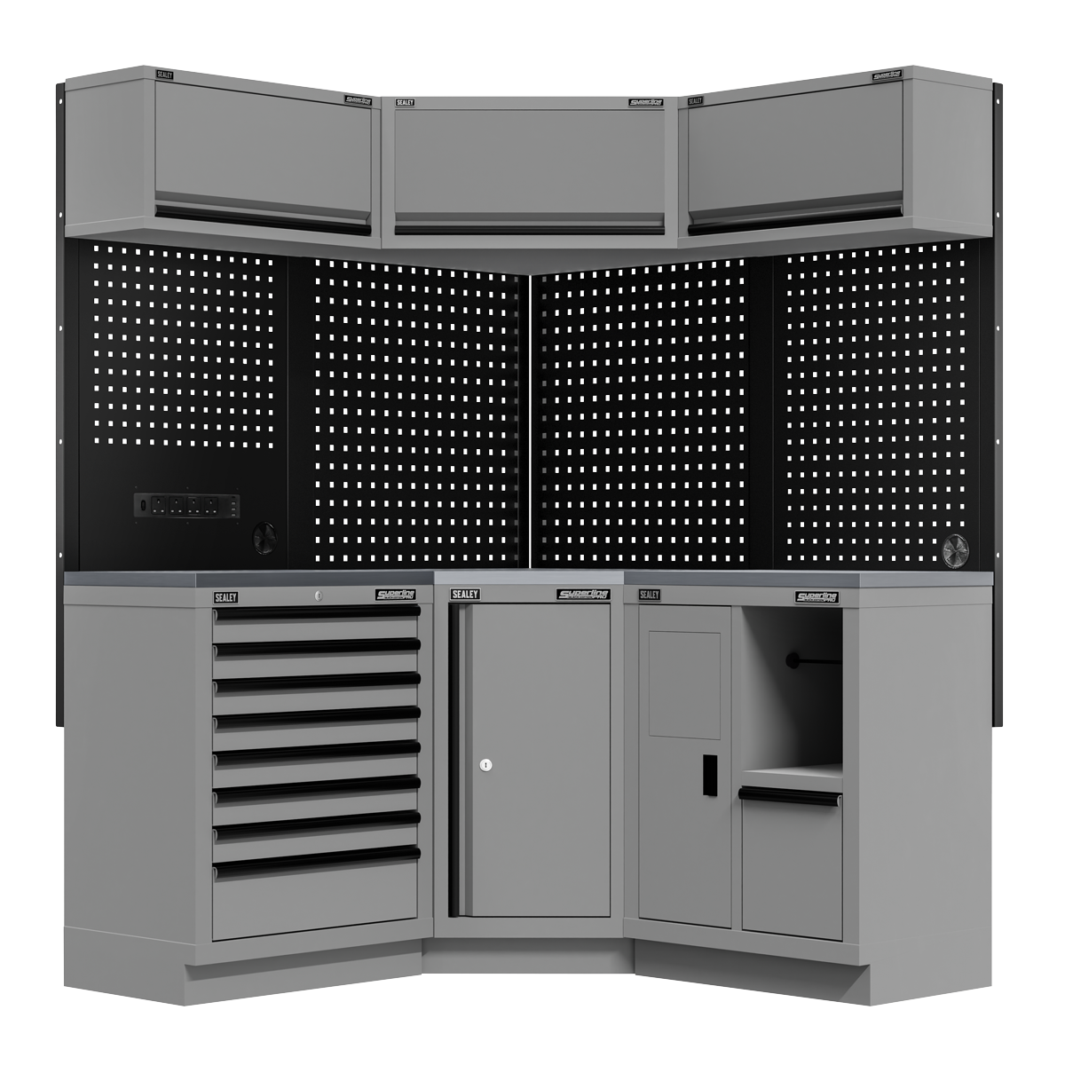 Superline PRO® Black Edition Corner Storage System with Stainless Steel Worktop 1.54m (APMSBESTACK06SS)