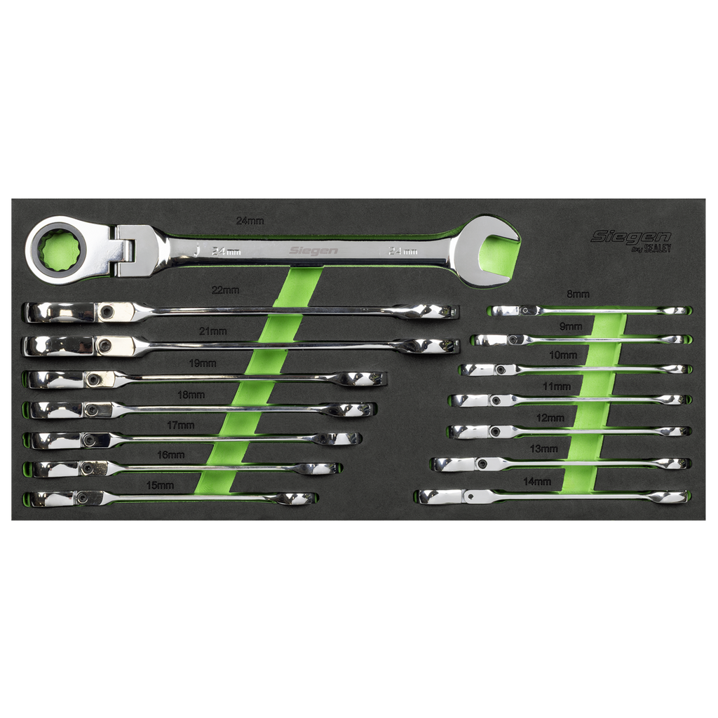 Flexi-Head Combination Ratchet Spanner Set 15pc