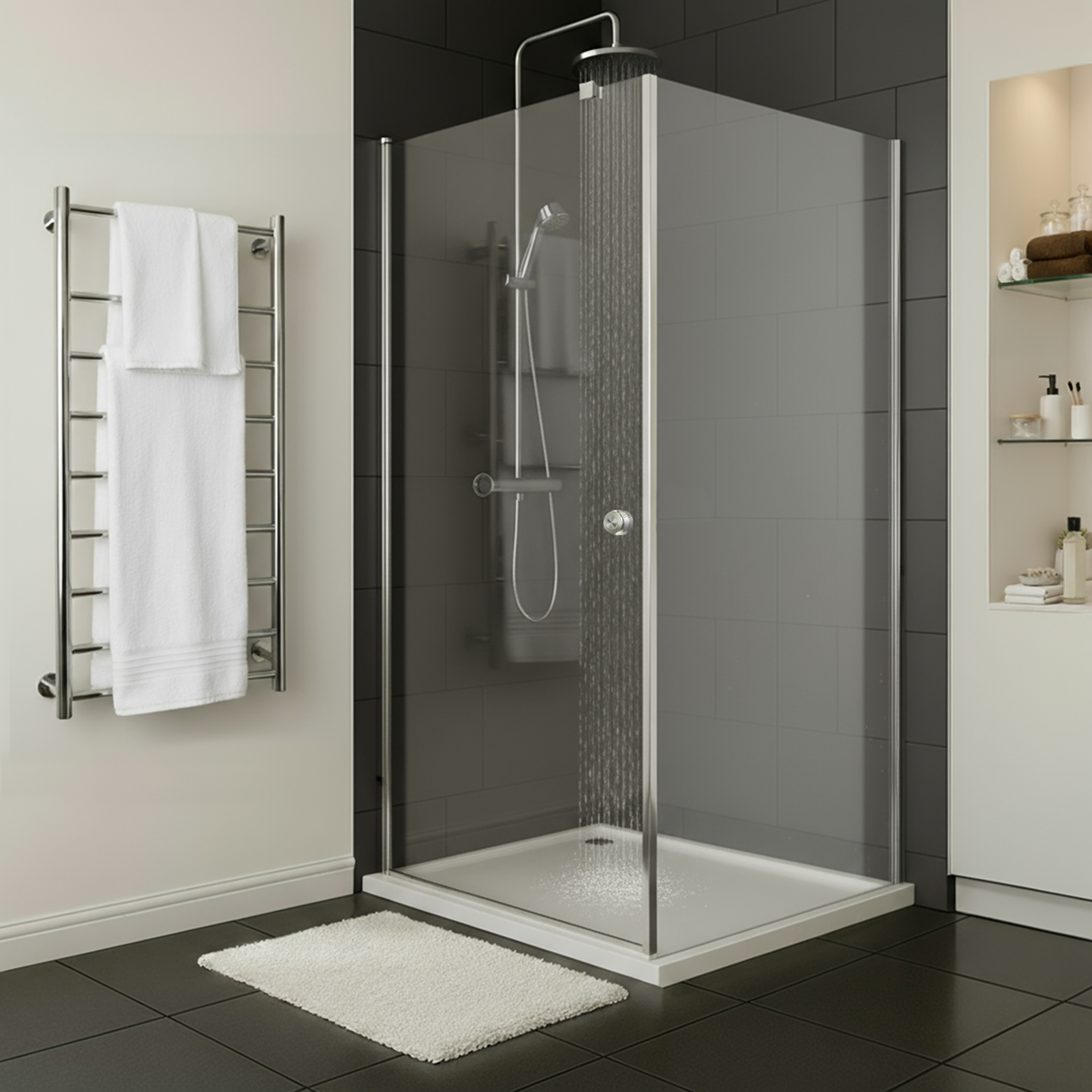 Baridi Side Panel for Sliding Shower Doors, 6mm Tempered Glass - Chrome