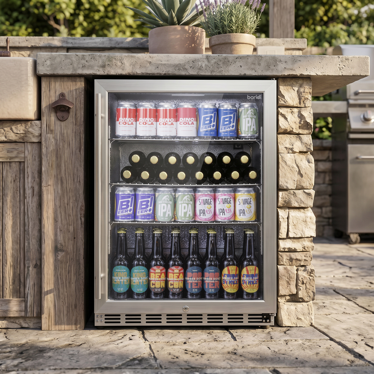 Baridi Outdoor Drinks Fridge with Triple Glazed Door & Lock 150L Stainless Steel (DH439)