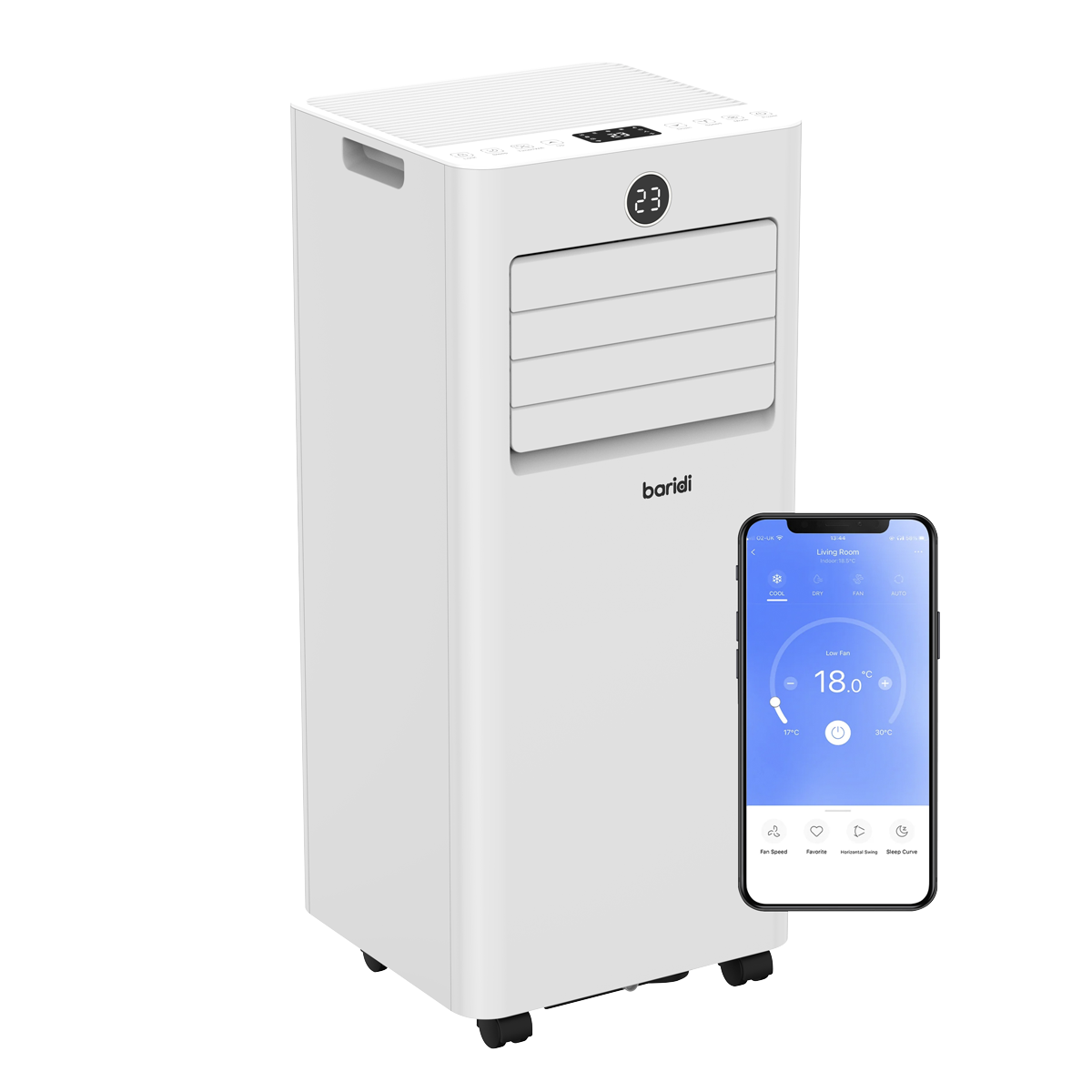 Baridi 5-in-1 Portable Air Conditioner/Dehumidifier/Air Cooler with Window Sealing Kit 7,000Btu/hr - White