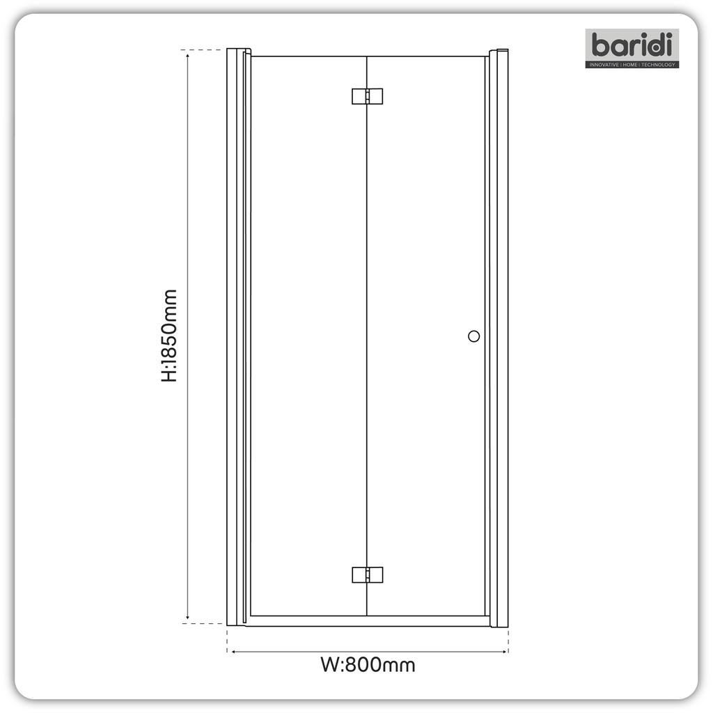 Bi-Fold Shower Door 800 x 1850mm, 6mm Tempered Glass, Reversible - Chrome