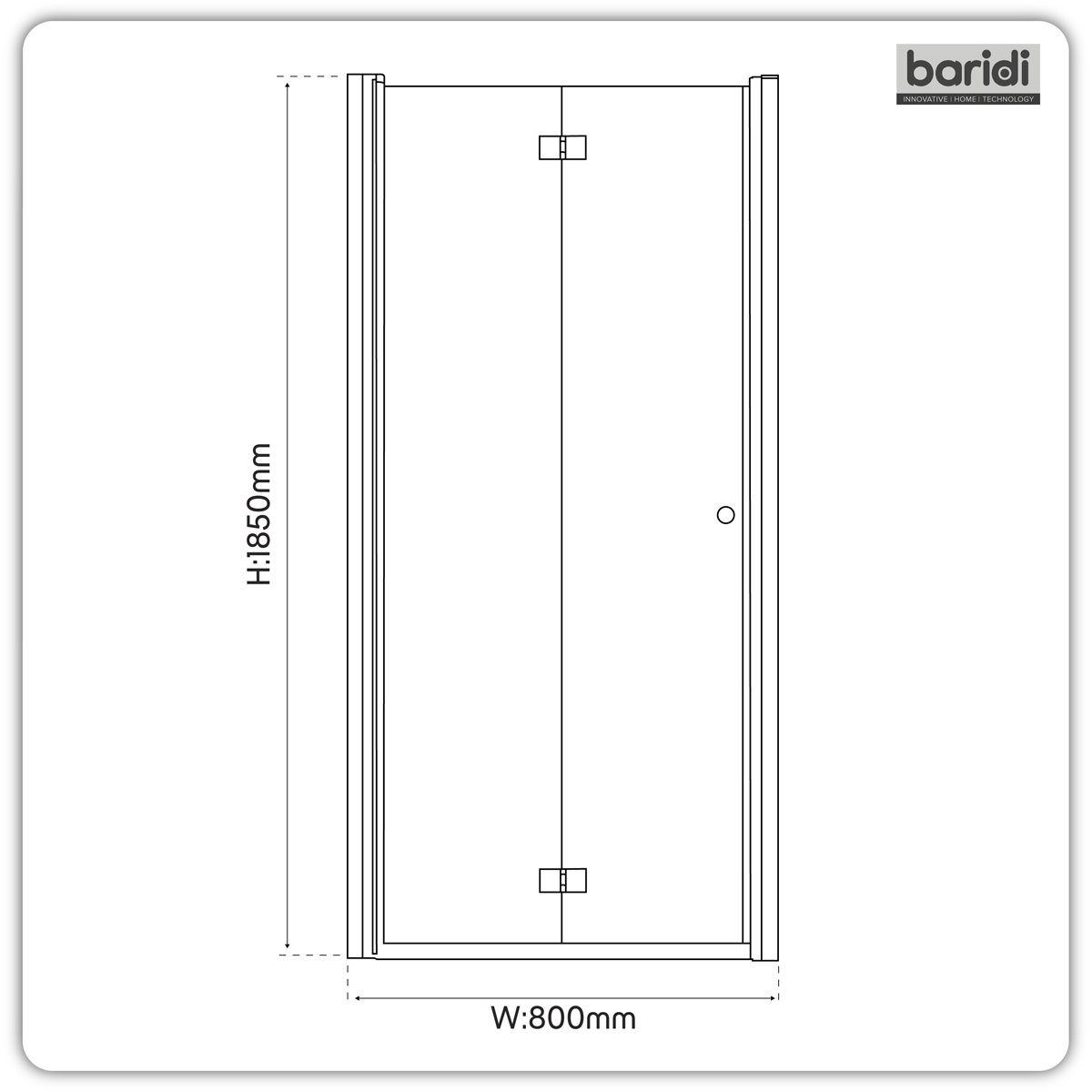 Bi-Fold Shower Door 800 x 1850mm, 6mm Tempered Glass, Reversible - Chrome