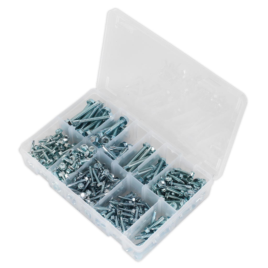 Zinc Plated Self-Drilling Screw Assortment Hex Head 410pc
