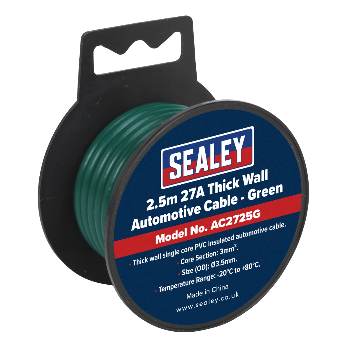 27A Thick Wall Automotive Cable 2.5m - Green