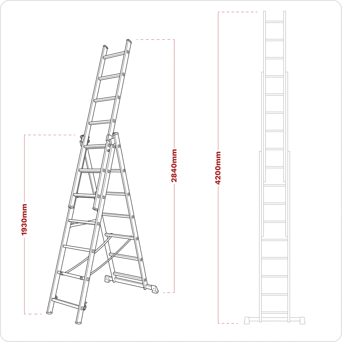 Extension Combination Ladder 3 x 7 Aluminium - EN 131