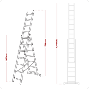 Extension Combination Ladder 3 x 7 Aluminium - EN 131