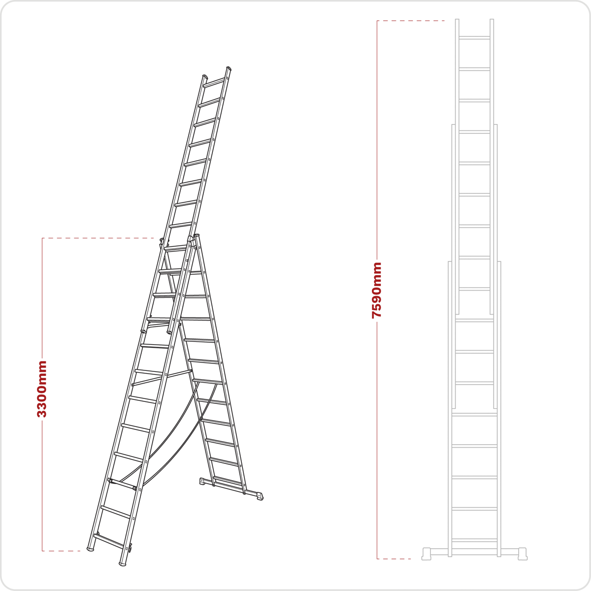Extension Combination Ladder 3 x 12 Aluminium - EN 131
