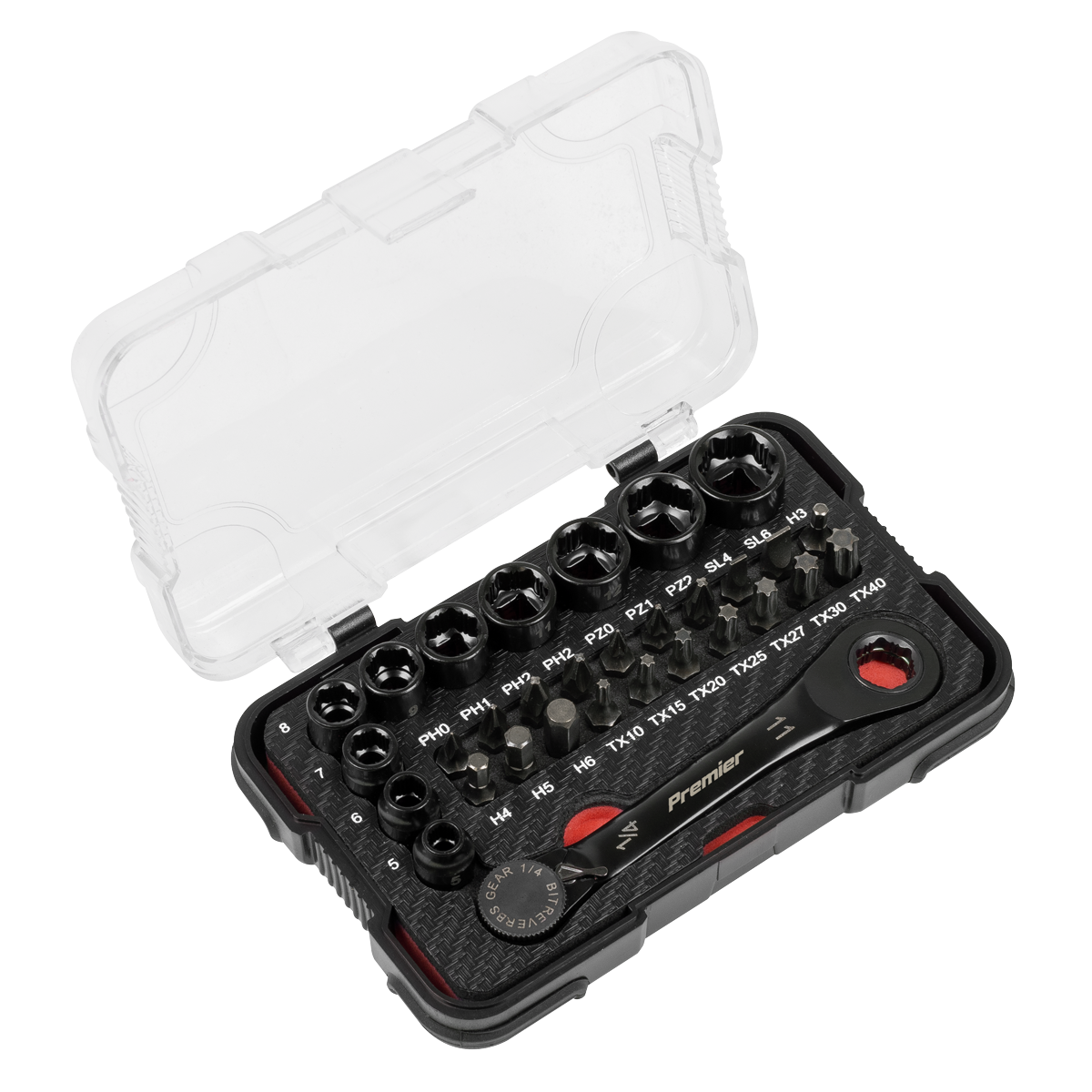 Premier Black Go-Through Lock-On™ Low Profile Socket & Bit Set 1/4"Sq Drive 31pc