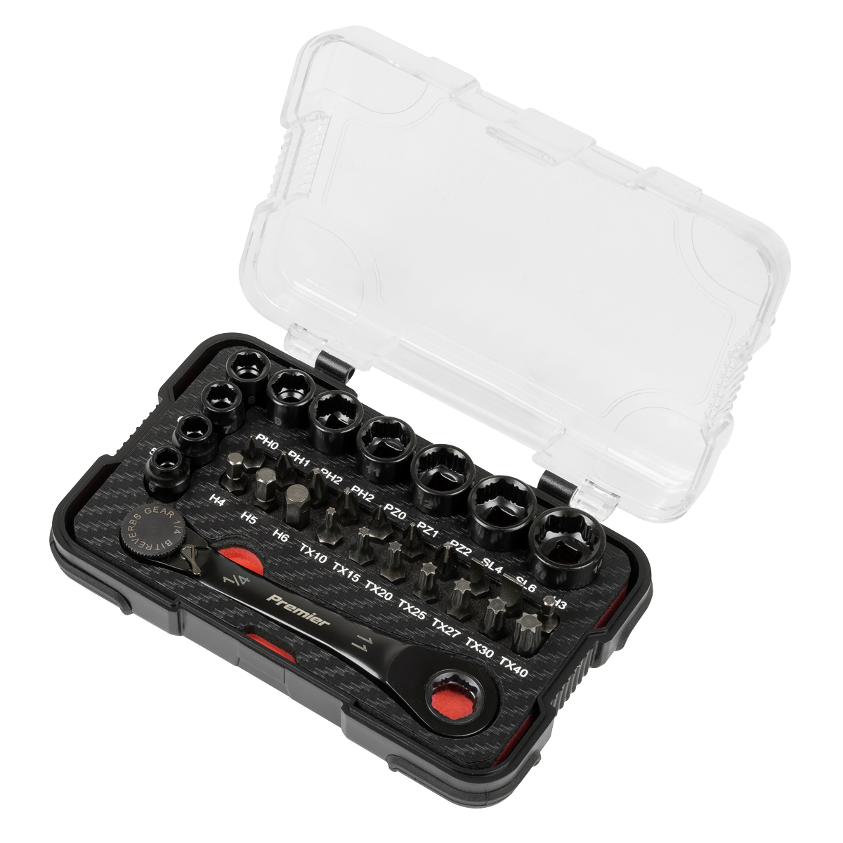 Premier Black Go-Through Lock-On™ Low Profile Socket & Bit Set 1/4"Sq Drive 31pc