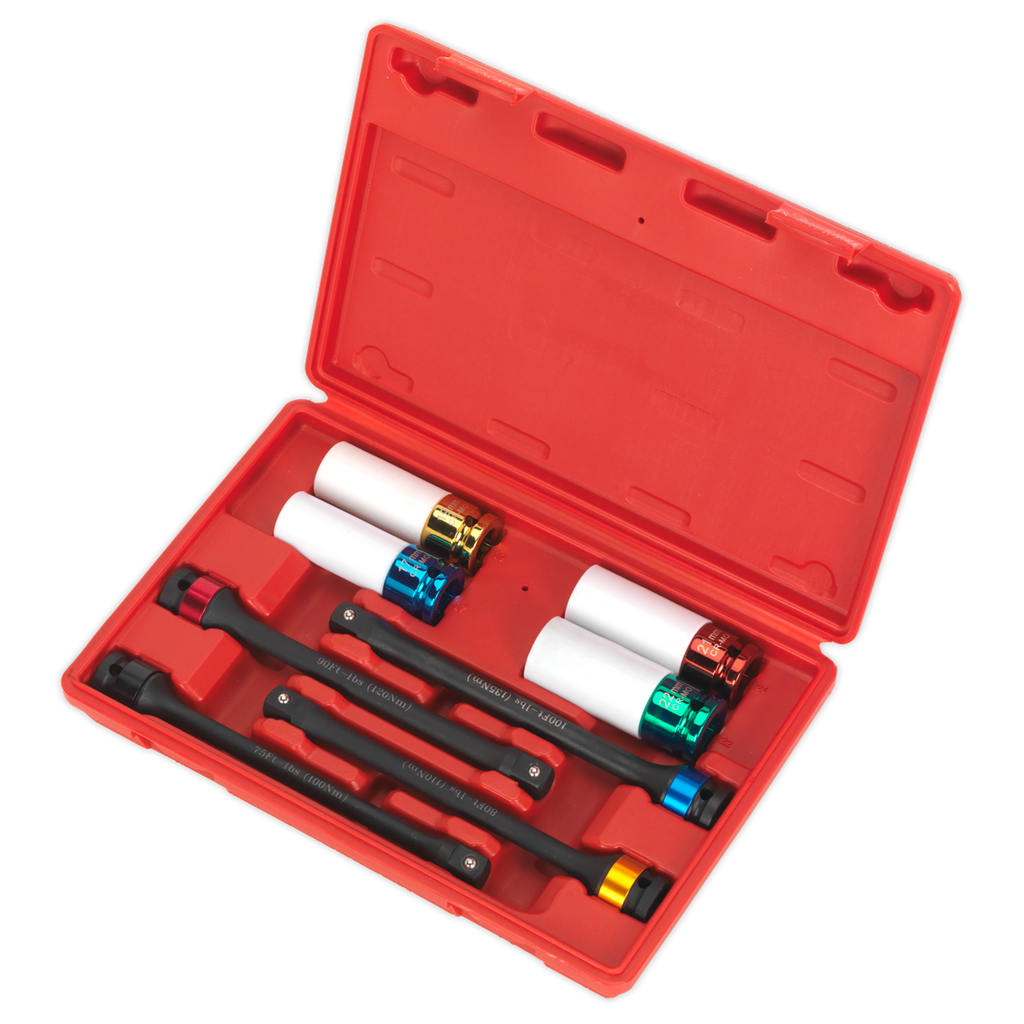Torque Stick & Aluminium Wheel Impact Socket Set 1/2"Sq Drive 8pc