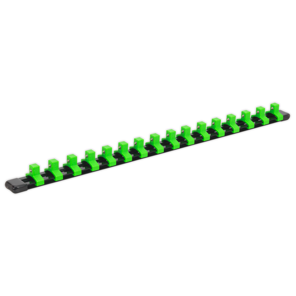 Premier Socket Retaining Rail with 16 Clips, 3/8"Sq Drive, Hi-Vis Green (AK27053HV)