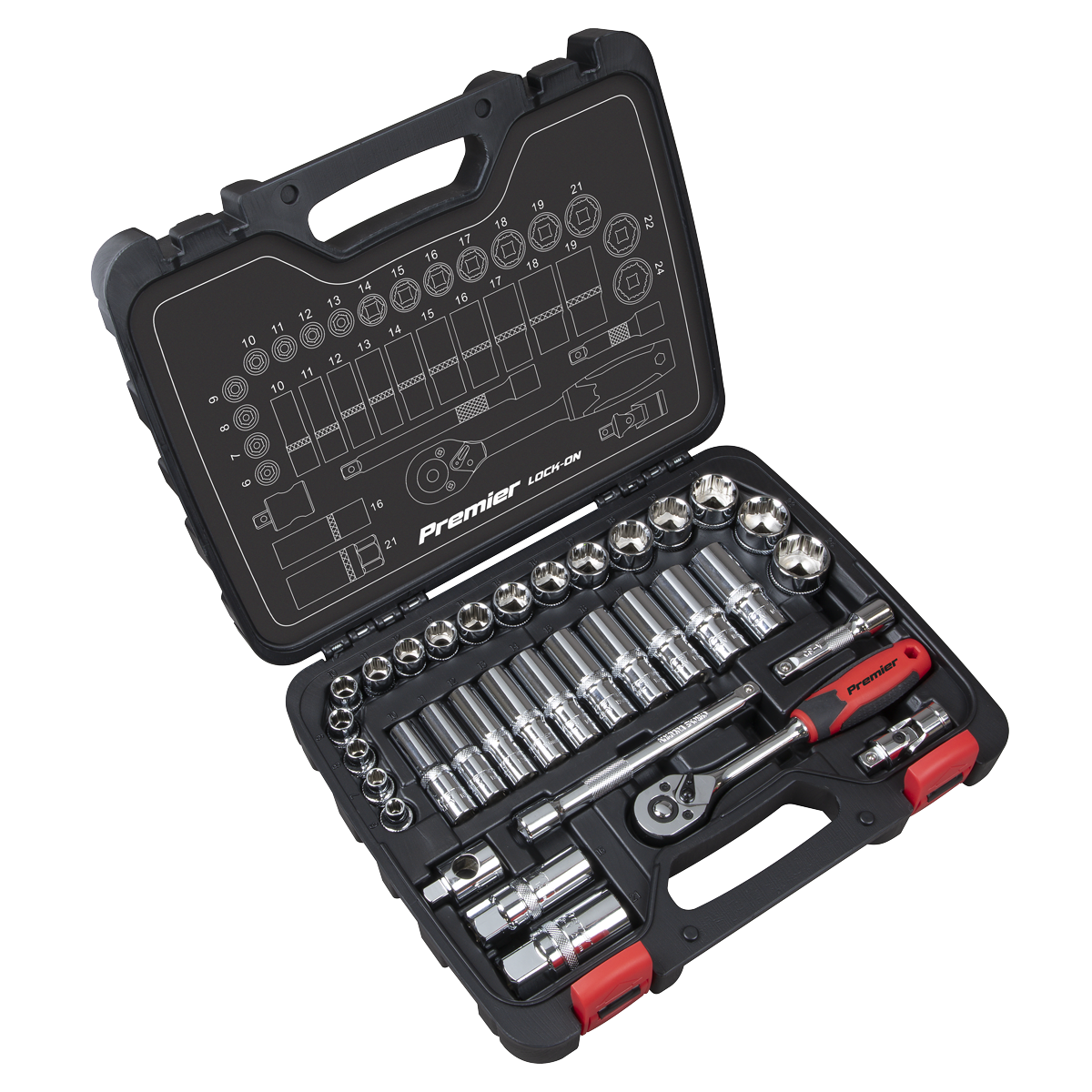 Premier Lock-On™ Socket Set 3/8"Sq Drive 34pc