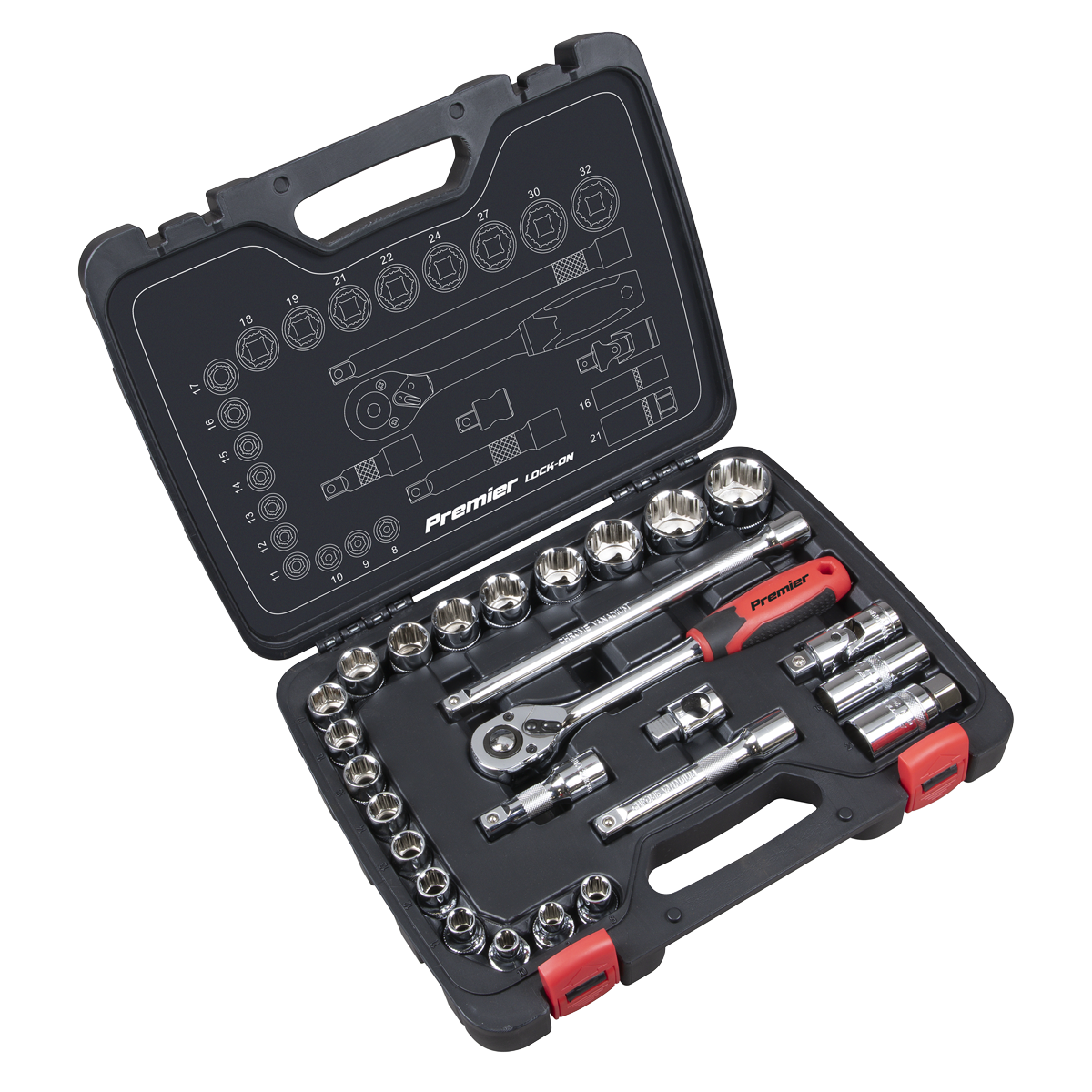 Premier Lock-On™ Socket Set 1/2"Sq Drive 26pc