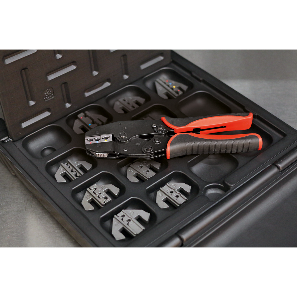 Ratchet Crimping Tool with Jaws and Storage Case