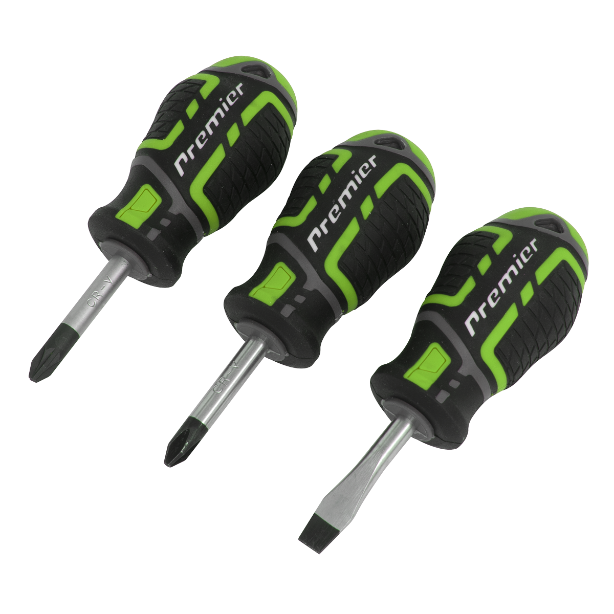 Premier GripMAX® Stubby Screwdriver Set 3pc - Hi-Vis Green