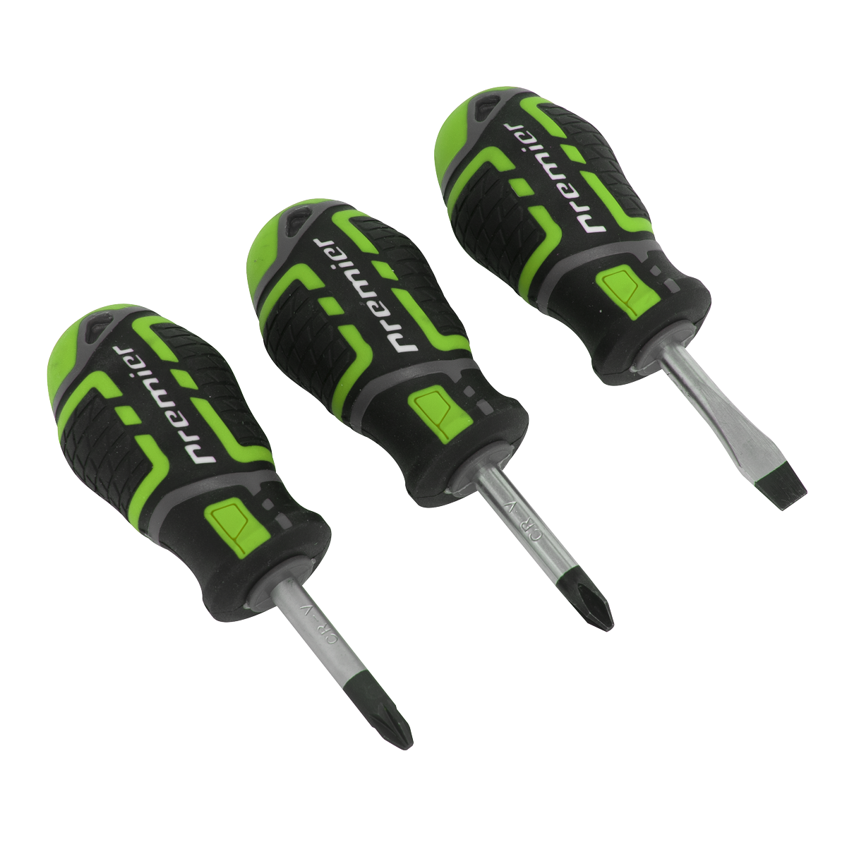 Premier GripMAX® Stubby Screwdriver Set 3pc - Hi-Vis Green