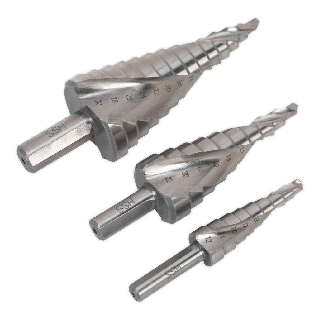 Spiral Flute HSS M2 Step Drill Bit Set 3pc