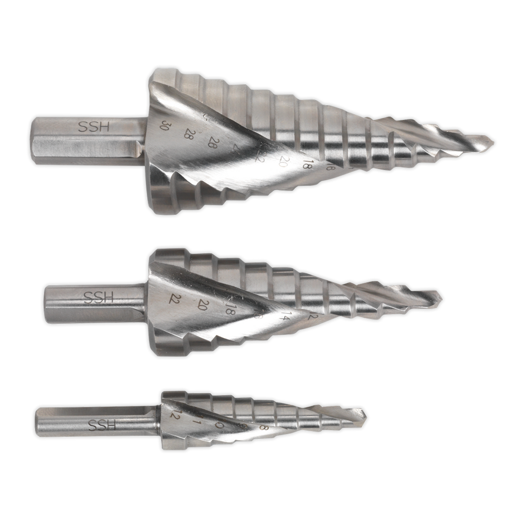 Spiral Flute HSS M2 Step Drill Bit Set 3pc