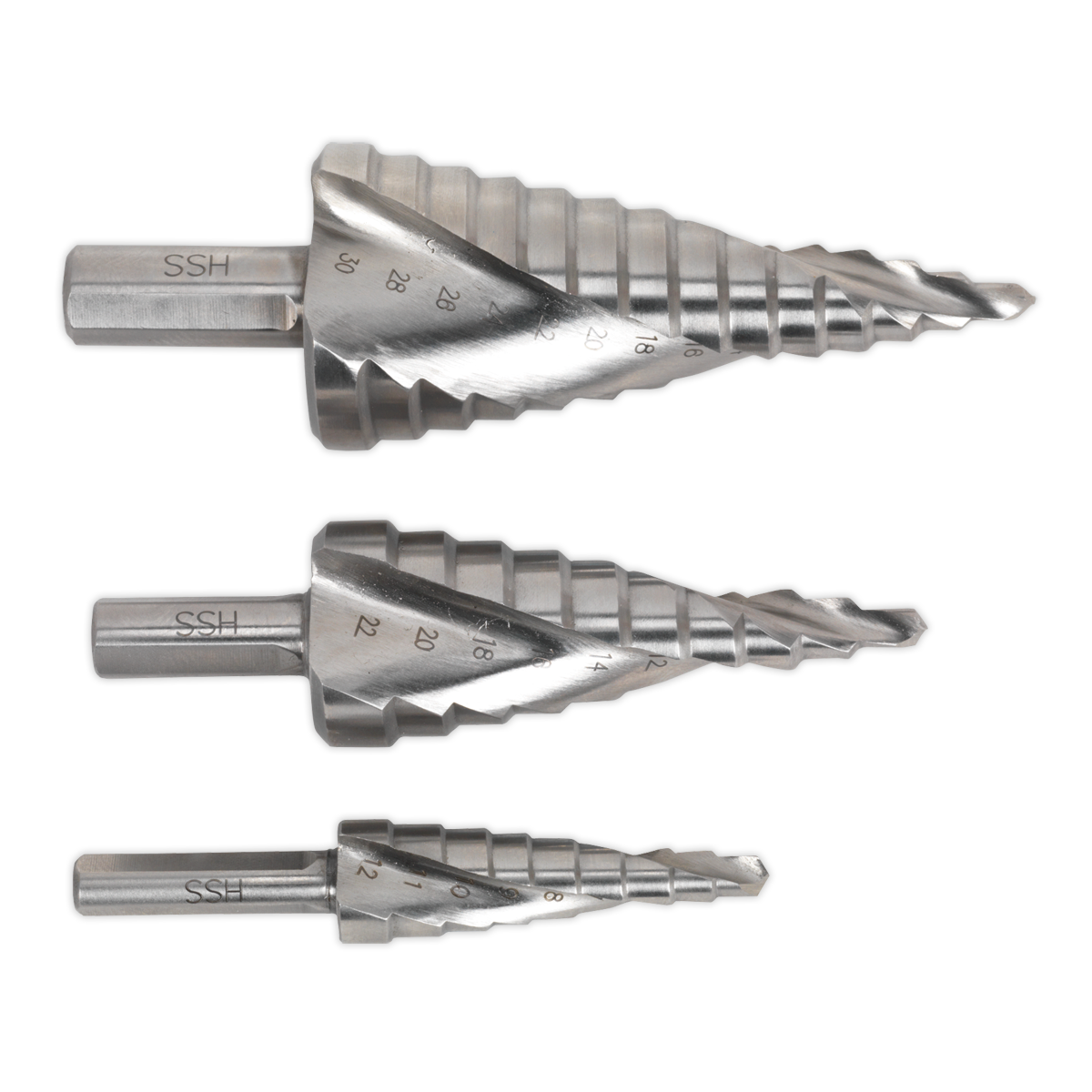 Spiral Flute HSS M2 Step Drill Bit Set 3pc