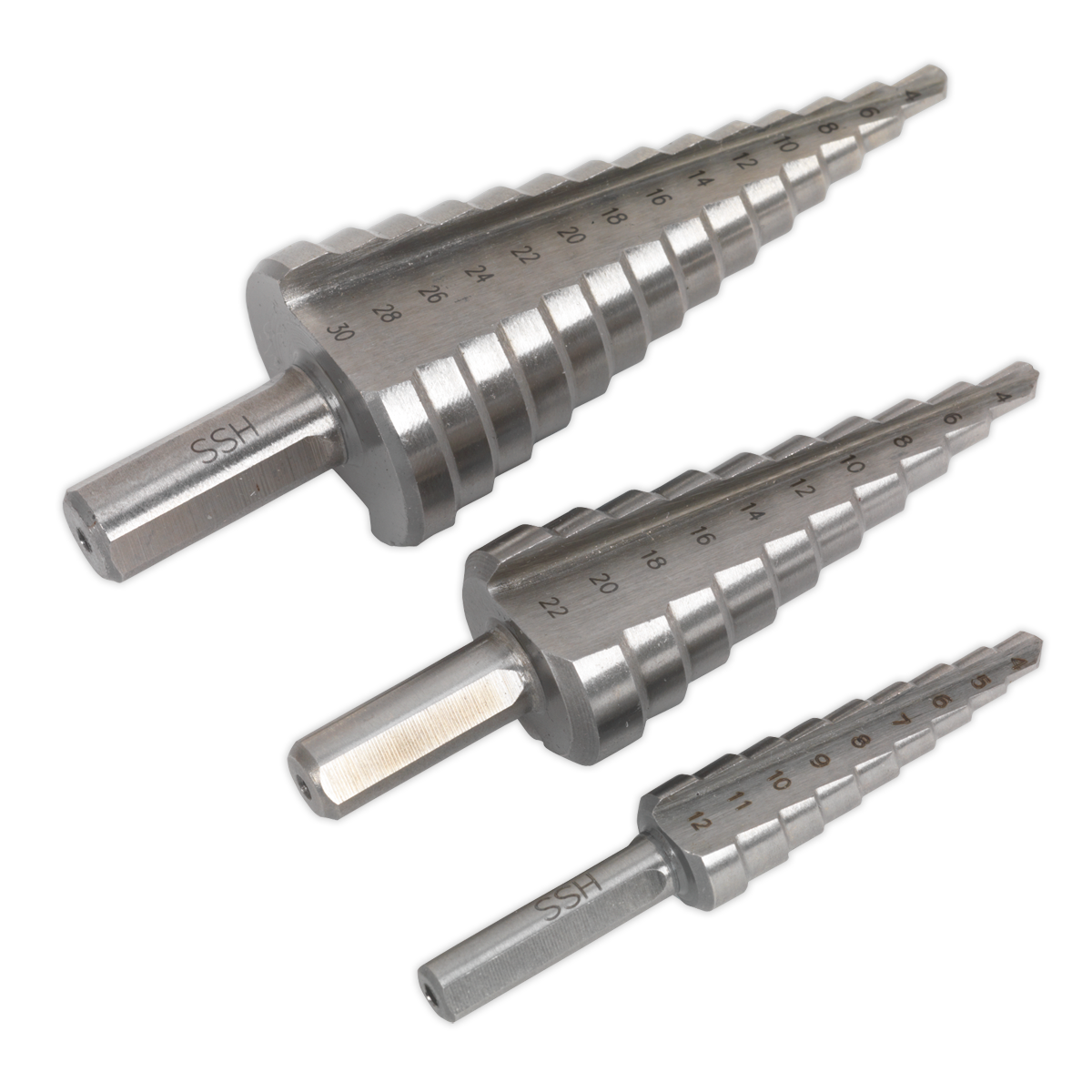 Double Flute HSS 4341 Step Drill Bit Set 3pc