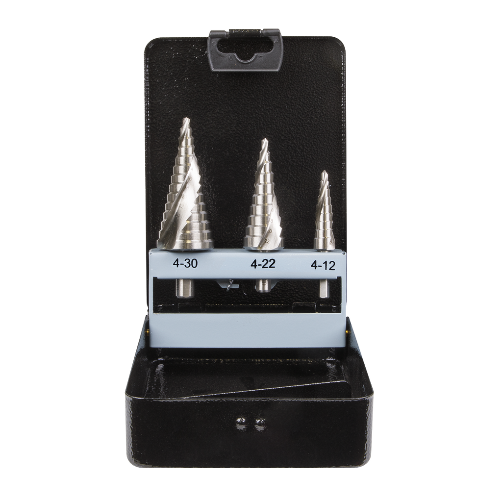 Spiral Flute HSS 4341 Step Drill Bit Set 3pc