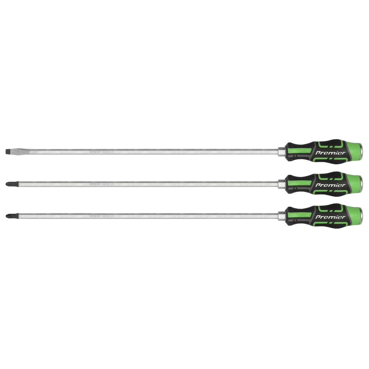 Premier Extra-Long Hammer-Thru Screwdriver Set 450mm 3pc - Hi-Vis Green