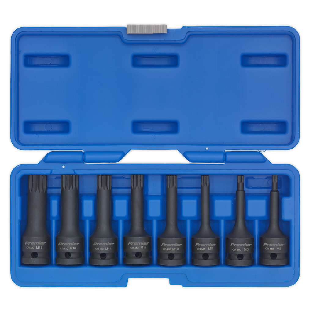 Premier Spline Impact Socket Bit Set 1/2"Sq Drive 8pc