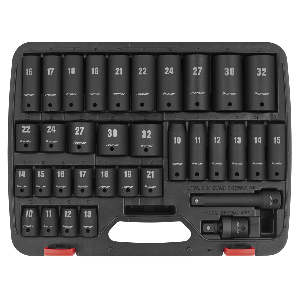 Sealey AK5634M Metric WallDrive® Impact Socket Set, 6 Point, 1/2" Sq. Drive, 34 Piece