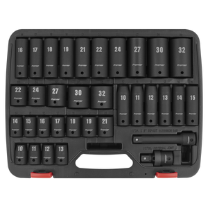 Sealey AK5634M Metric WallDrive® Impact Socket Set, 6 Point, 1/2" Sq. Drive, 34 Piece