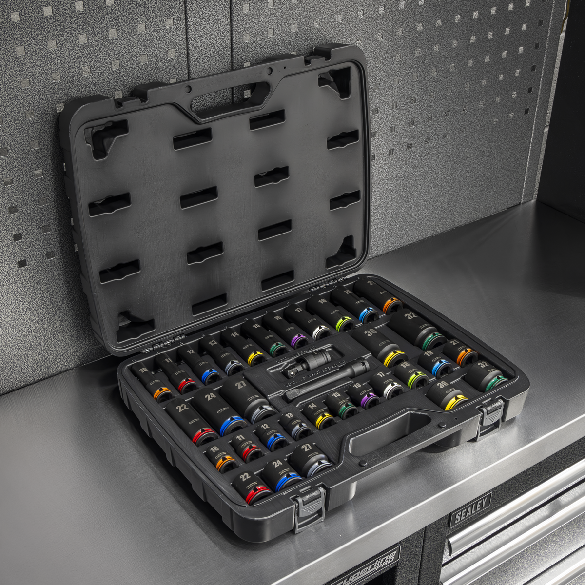 Lock-On™ Standard & Deep Impact Socket Set 34pc 1/2"Sq Drive 6pt Metric