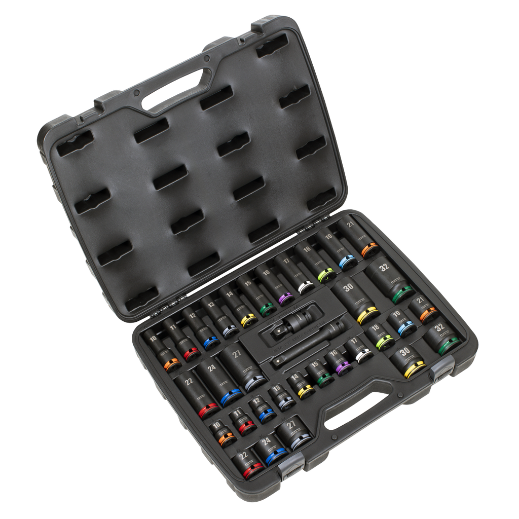 Lock-On™ Standard & Deep Impact Socket Set 34pc 1/2"Sq Drive