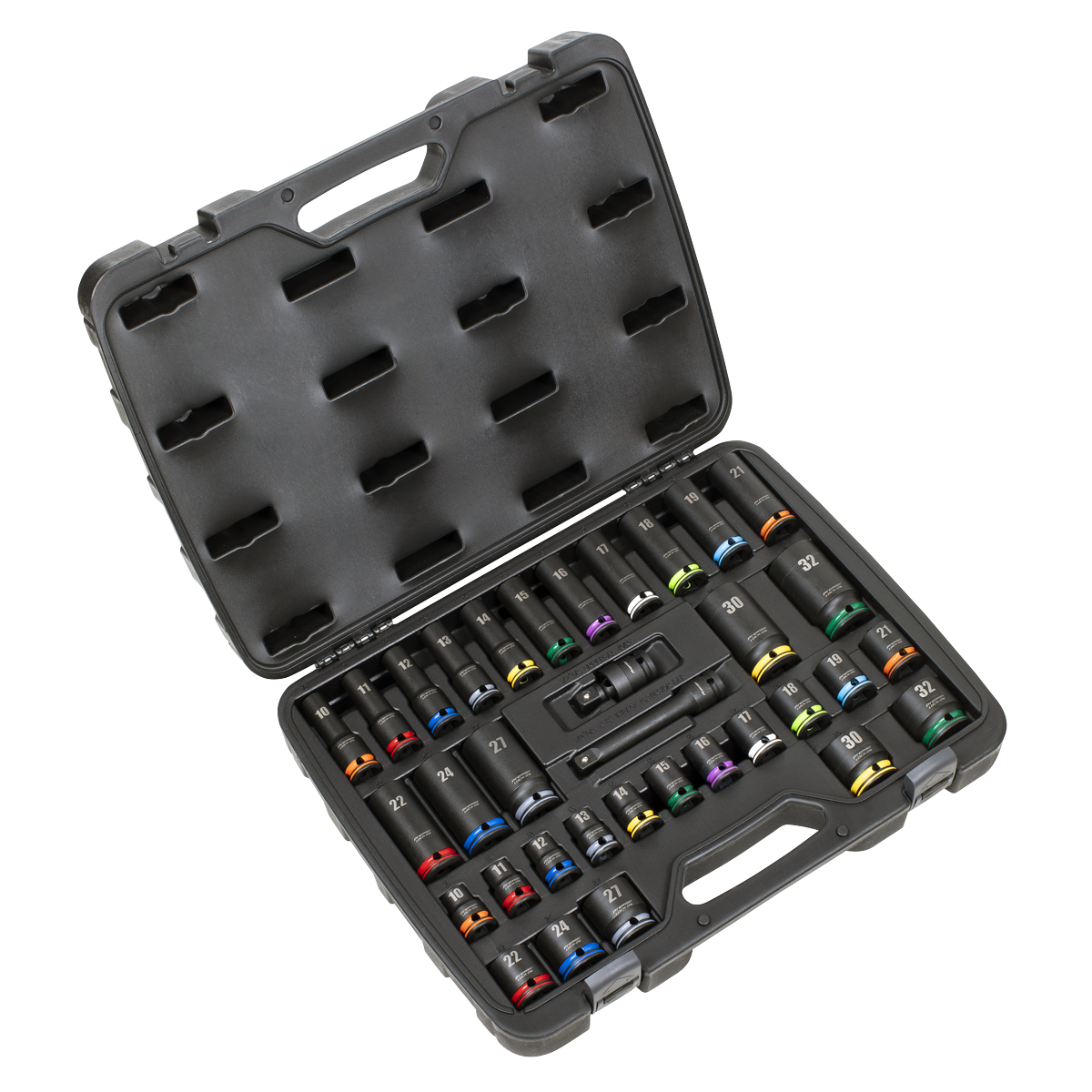 Lock-On™ Standard & Deep Impact Socket Set 34pc 1/2"Sq Drive 6pt Metric