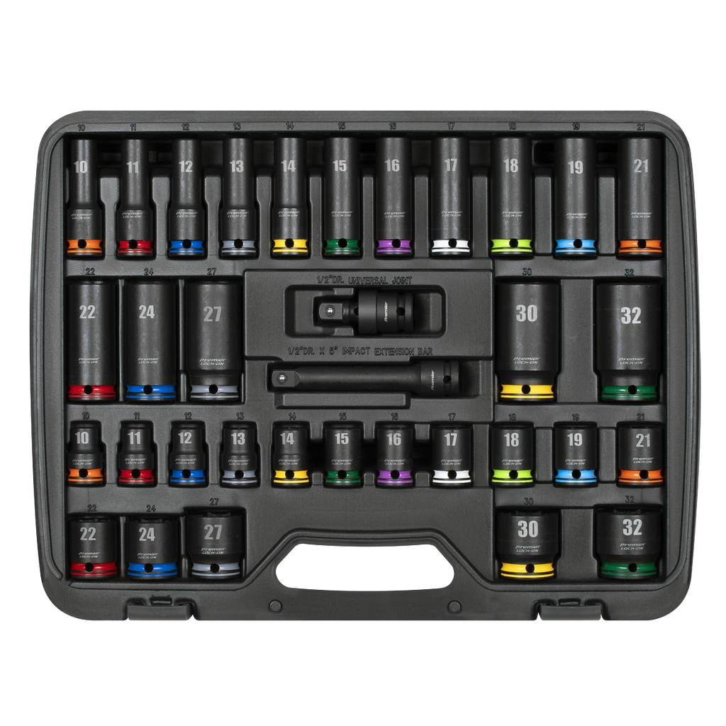 Lock-On™ Standard & Deep Impact Socket Set 34pc 1/2"Sq Drive