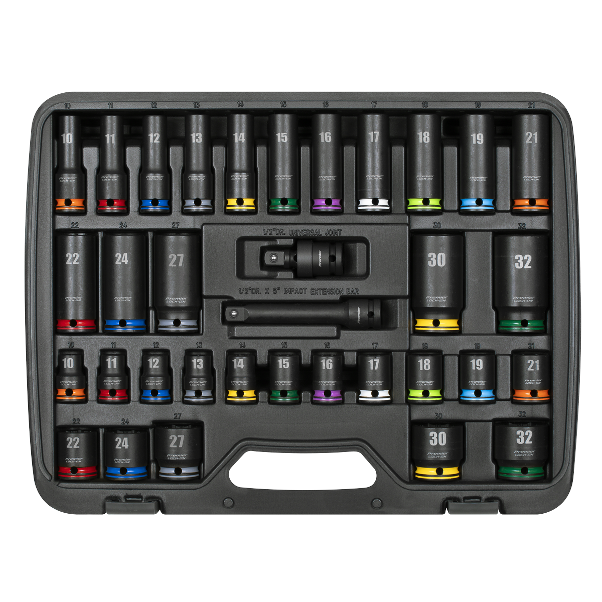 Lock-On™ Standard & Deep Impact Socket Set 34pc 1/2"Sq Drive