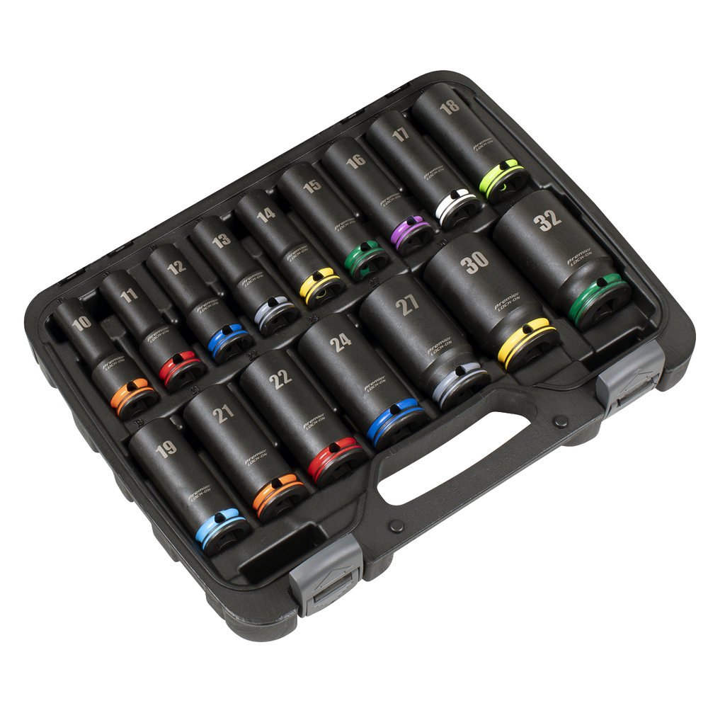 Lock-On™ Deep Impact Socket Set 1/2"Sq Drive 16pc