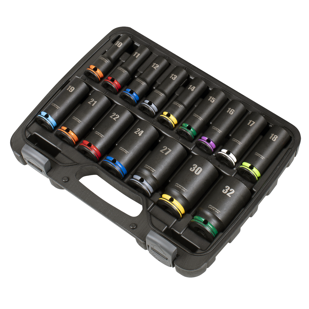 Lock-On™ Deep Impact Socket Set 1/2"Sq Drive 16pc