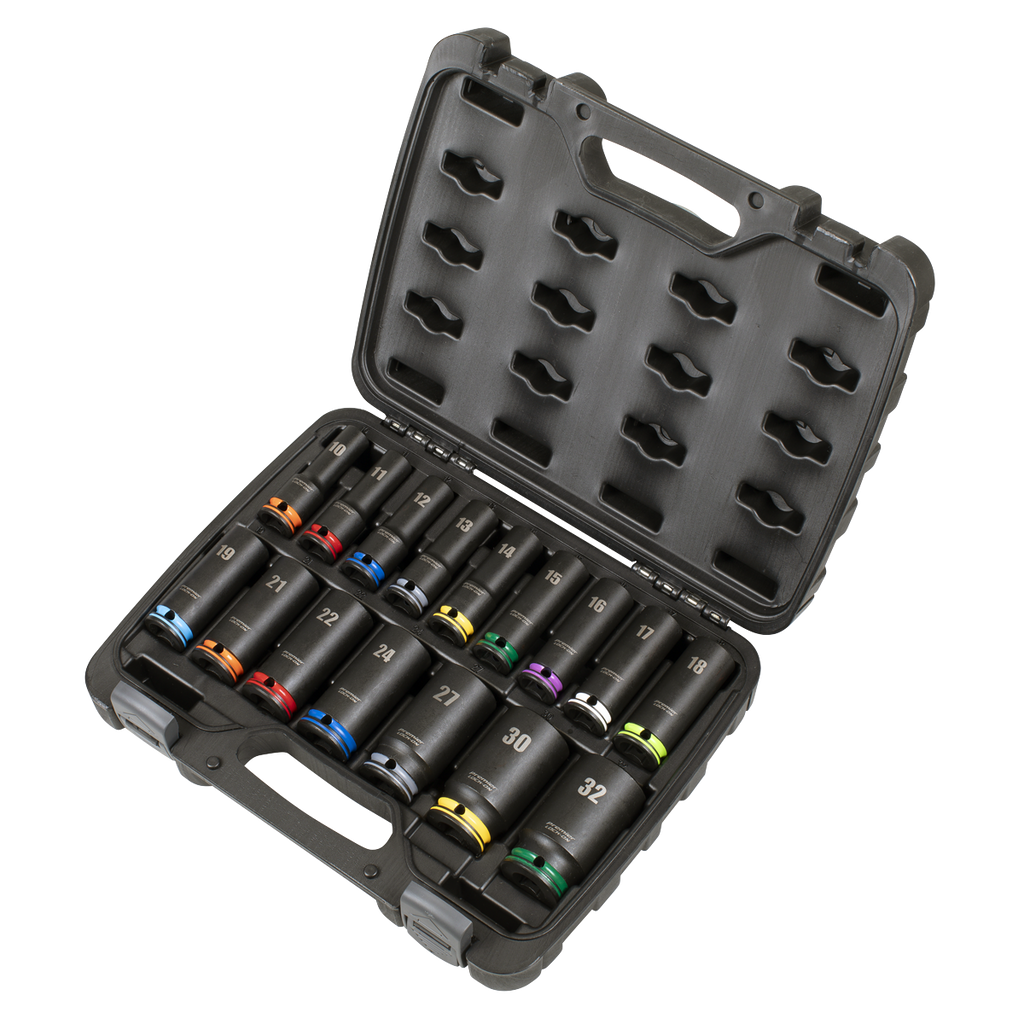 Lock-On™ Deep Impact Socket Set 1/2"Sq Drive 16pc