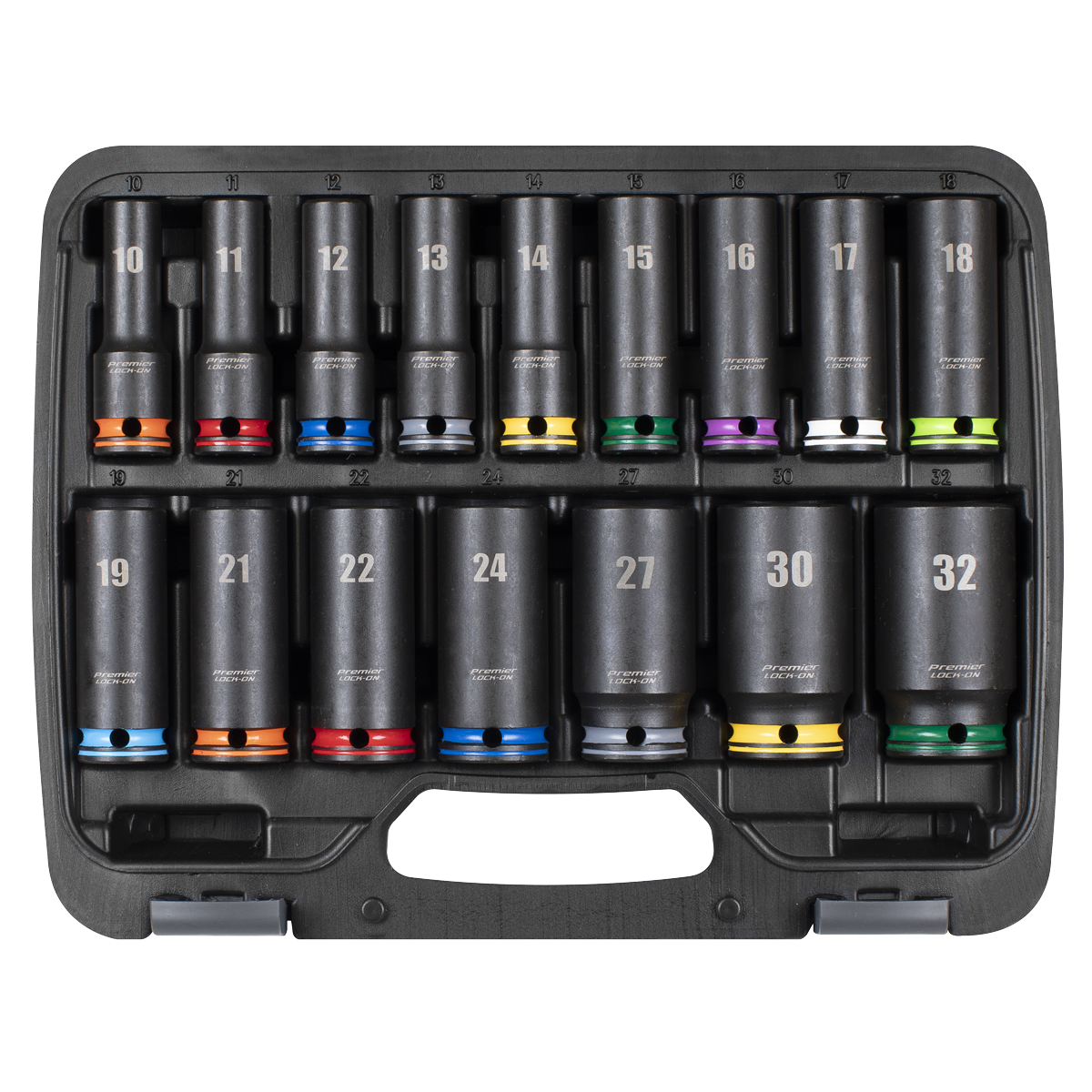 Sealey AK58170M Metric Lock-On™ Deep Socket Set, 6 Point, 1/2" Sq. Drive, 16 Piece