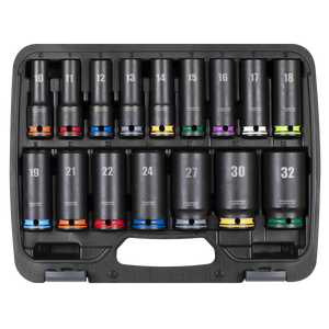 Sealey AK58170M Metric Lock-On™ Deep Socket Set, 6 Point, 1/2" Sq. Drive, 16 Piece