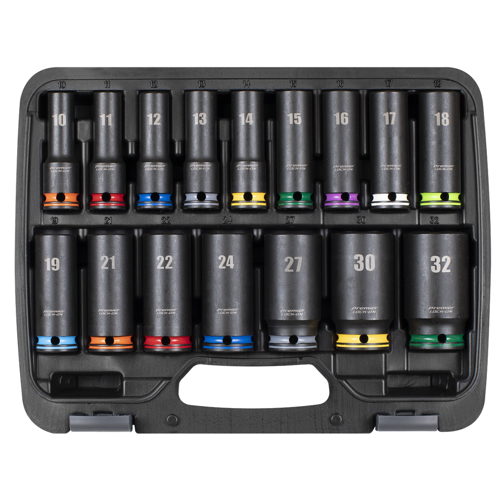 Lock-On™ Deep Impact Socket Set 1/2"Sq Drive 16pc