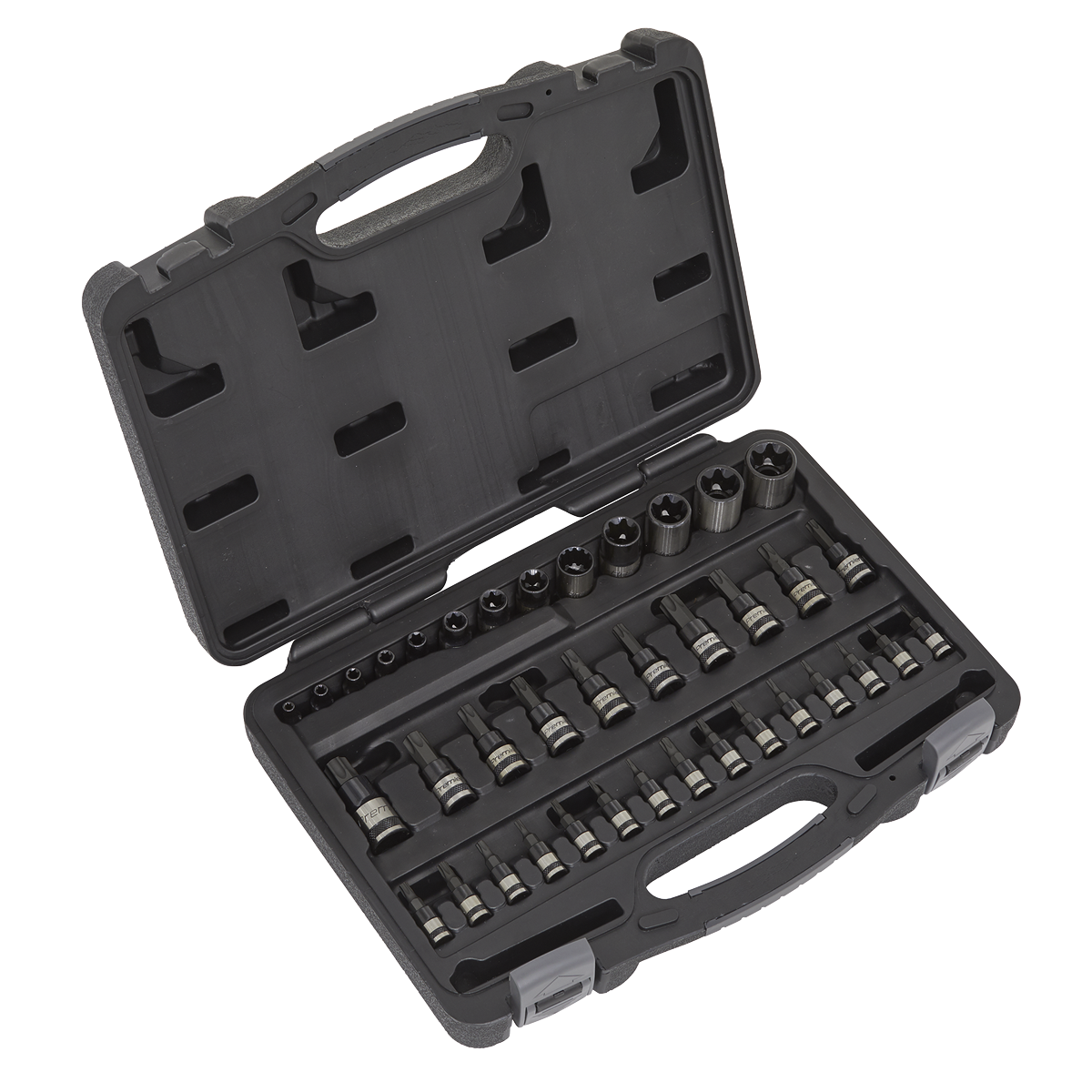 Sealey AK6197B Torx TRX Star Socket & Security Bit Set, 1/4", 3/8" and 1/2" Sq. Drive, 38 Piece